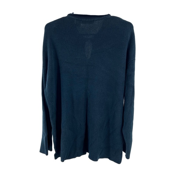 Liz Claiborne Collection L cotton rayon collared keyhole sweater navy casual - Picture 5 of 8